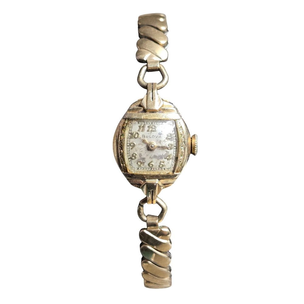 Vintage Bulova Ladies Mechanical Watch 1/20 10K Gold Art Deco Stretch 0328082 US